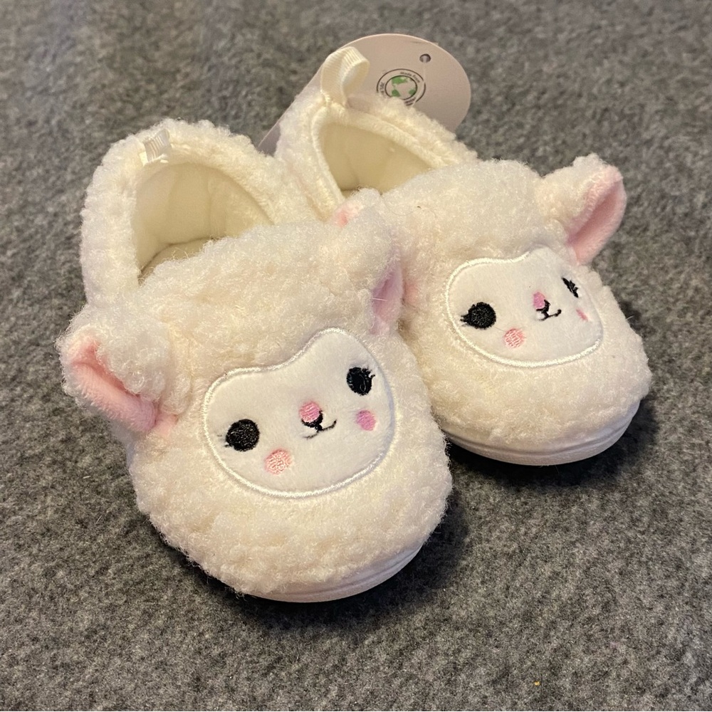 Wonder Nation Baby Slipper Lamb Size 6 White Slip On Fuzzy Soft New‎